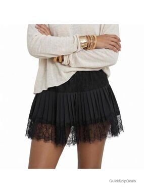 Women Lace Slip Mini Skirt Ruffle Pleated Layered Flowy